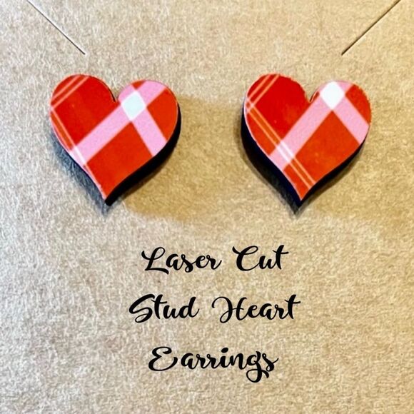 Laser Cut Stud Heart Earrings, Valentines Earrings, Valentines Heart Earrings - Picture 1 of 1